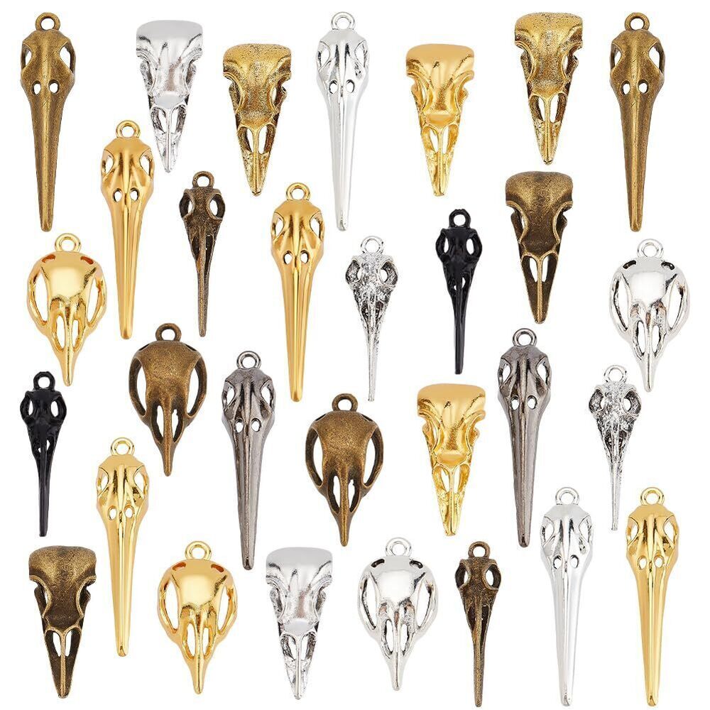 6149 4 Styles 60pcs Gothic Bird Head Skull Charms Alloy Raven Skull Charm